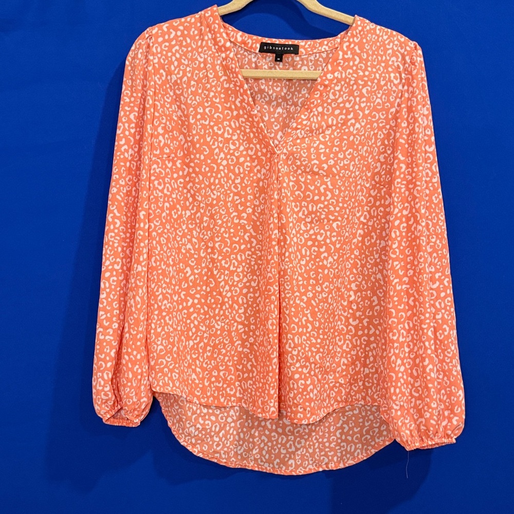 Gibsonlook Salmon and White Leopard Blouse
